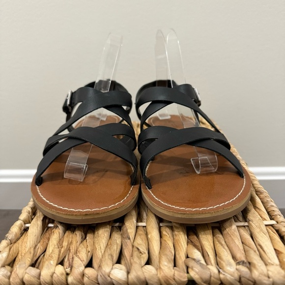 Toms Black Leather Sicily Slingback Strappy Sandals 9.5 - Picture 6 of 7